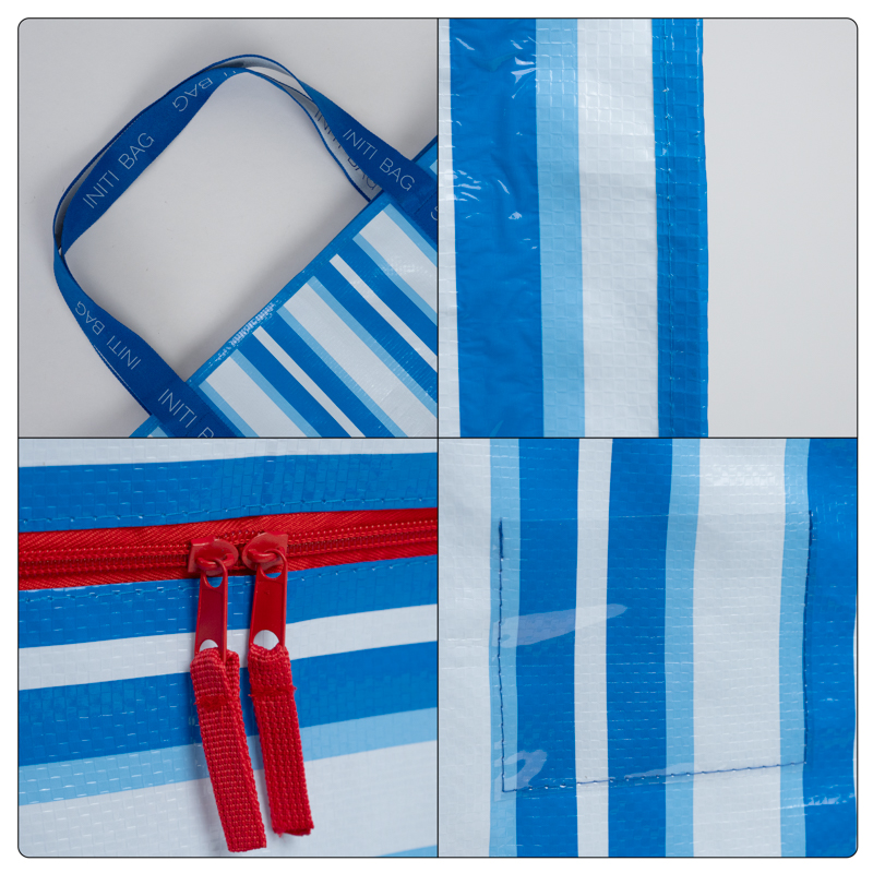 Custom Large Striped PP Woven Storage Bag with Zipper
