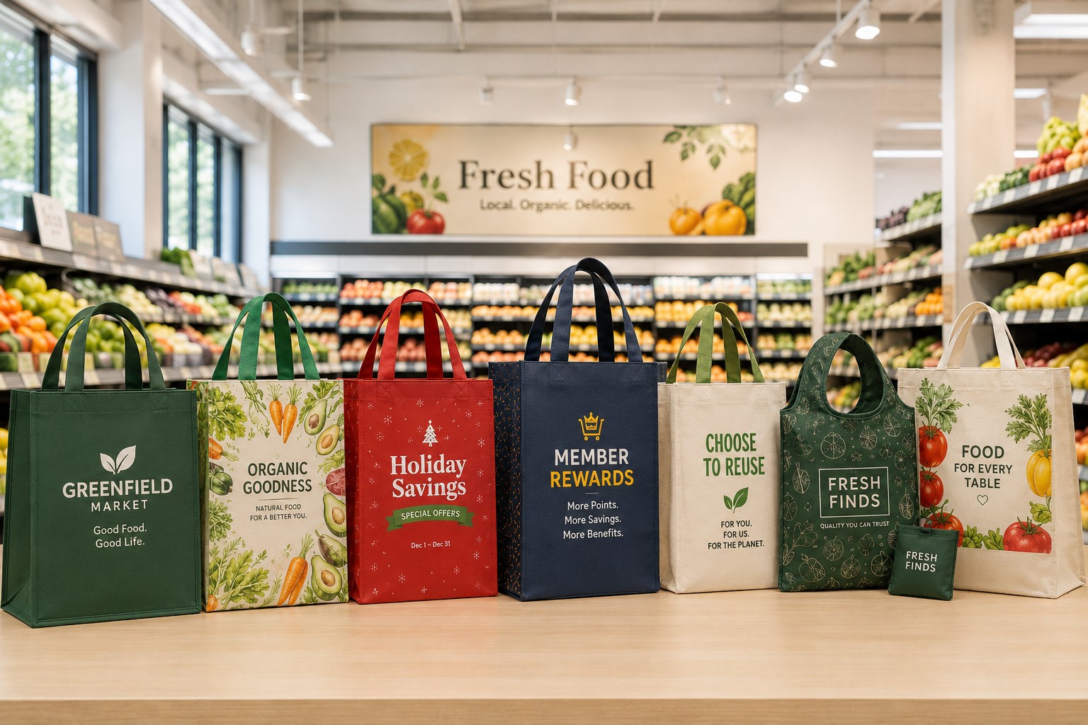 Custom printed reusable tote bags for supermarket branding and promotional campaigns..jpg