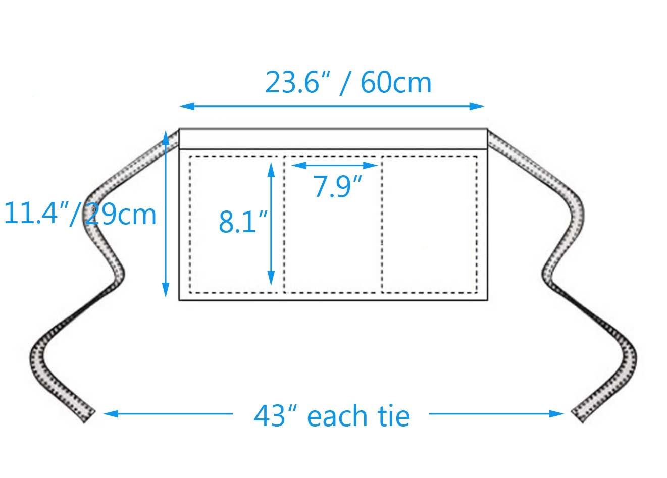 3-Pocket Polyester Server Waist Apron with Long Tie Straps