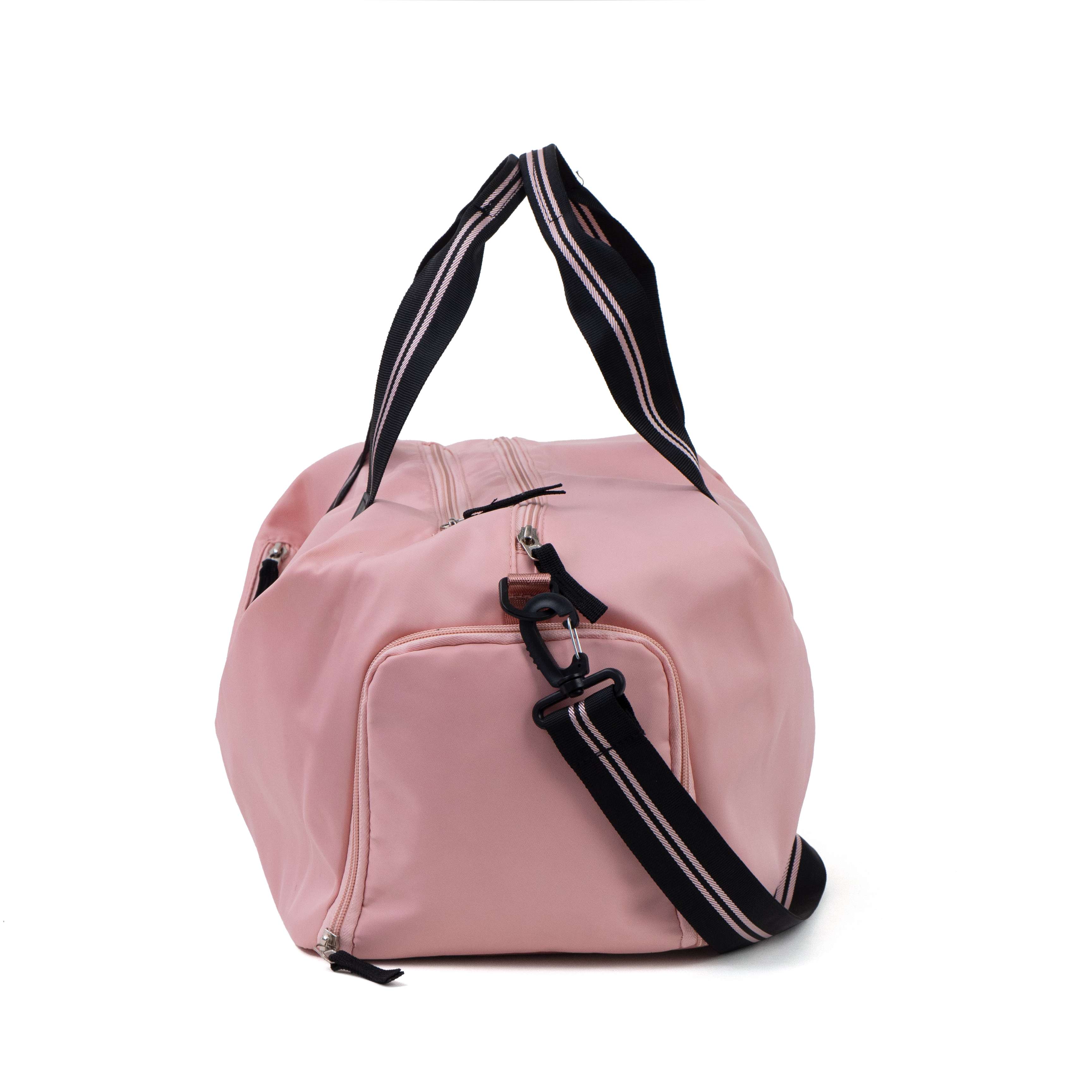 Custom Pink Sports Duffel Bag with Side Compartment and Detachable Shoulder Strap