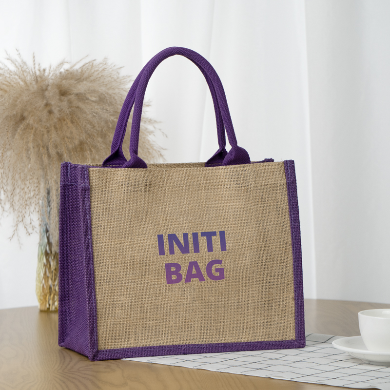 Jute Tote Bag with Contrast Side Panels and Soft Handles