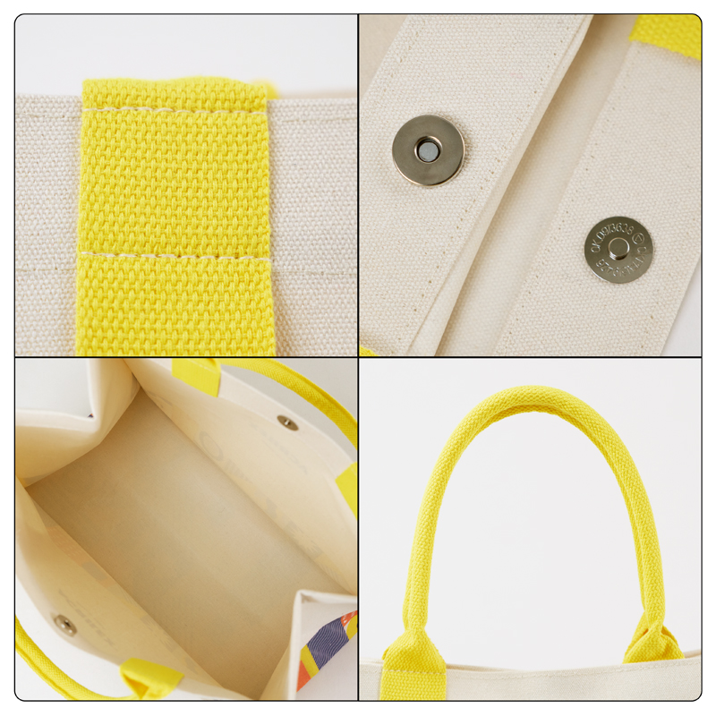 Wide-Gusset Canvas Tote Bag with Printed Bottom Panel