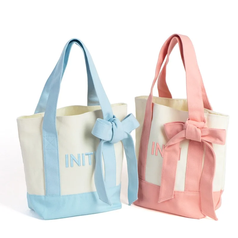 Splicing Canvas Bag with Bow