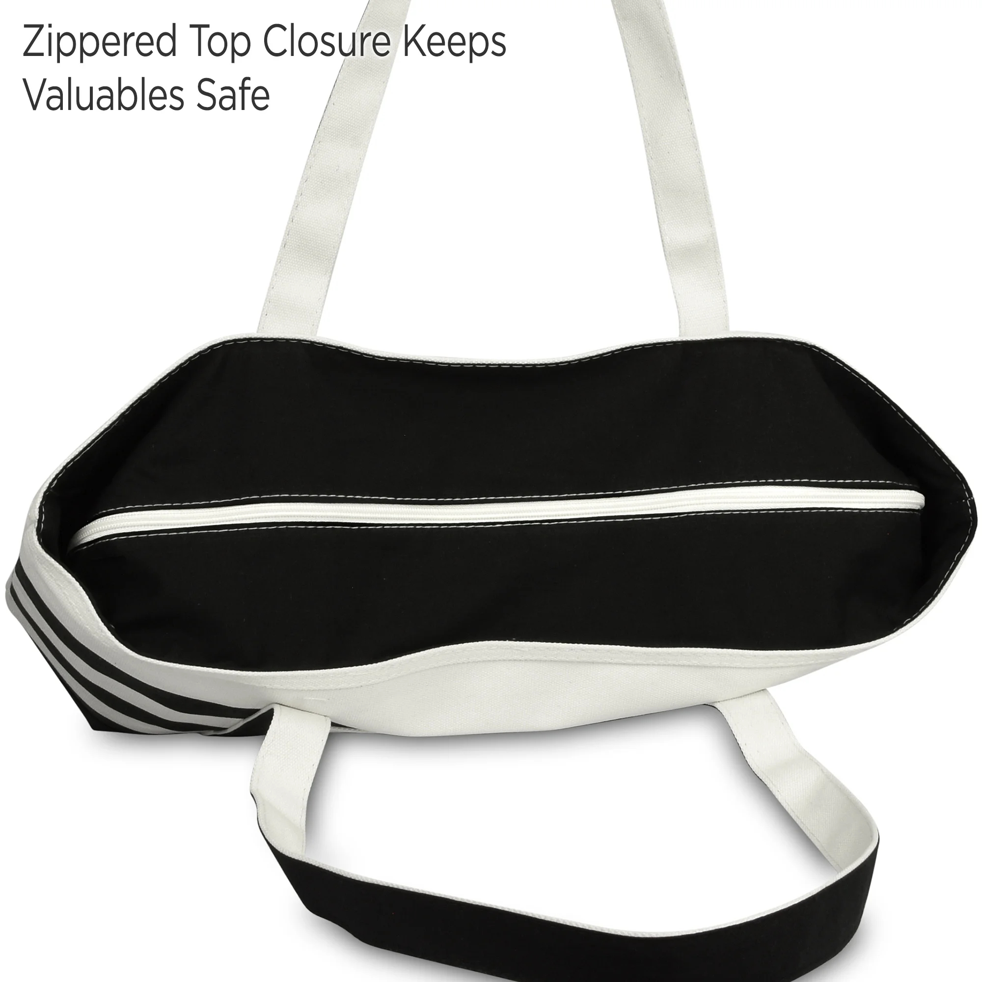 Striped Zipper Cotton Canvas Tote Bag