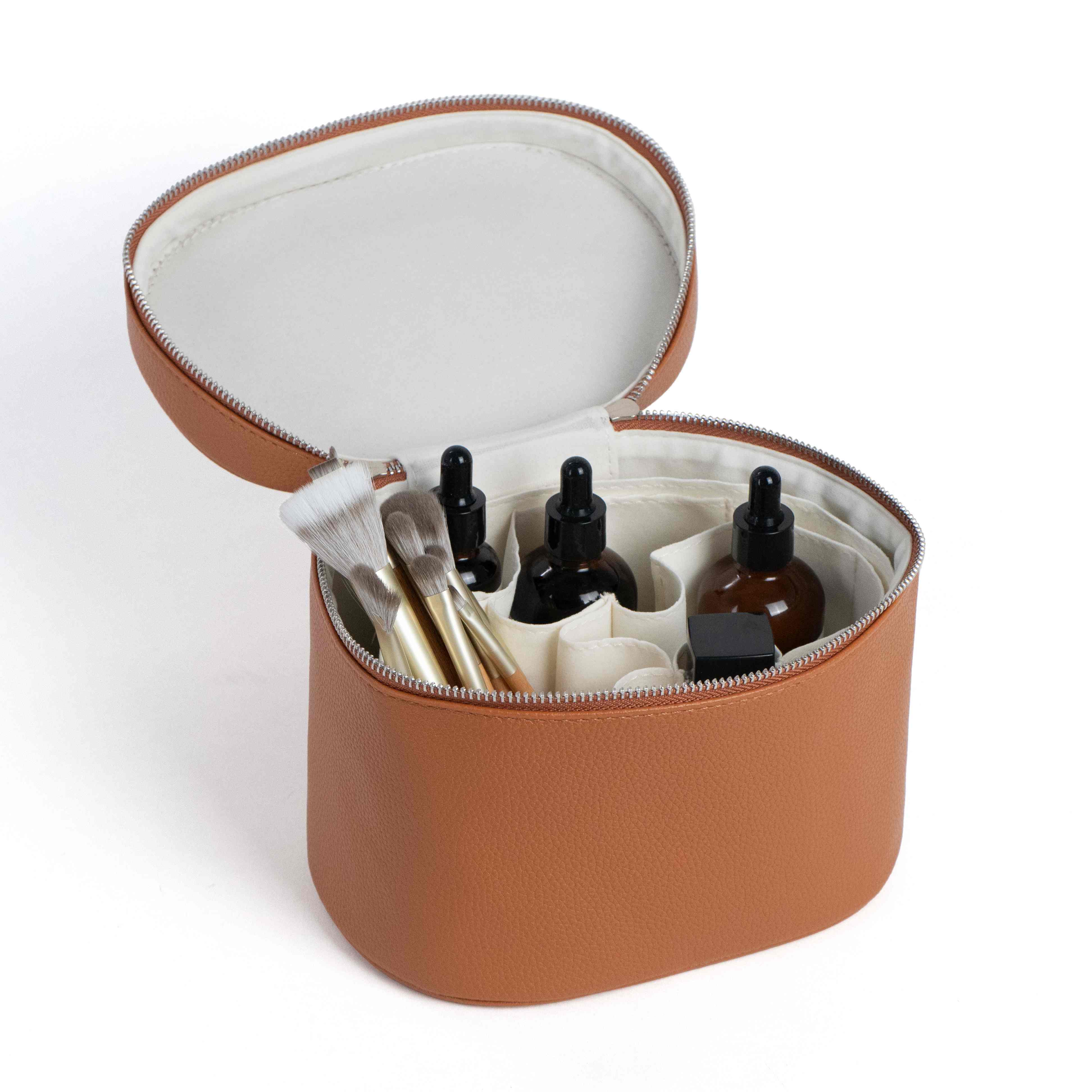 PU Leather Cosmetic Organizer Case with Removable Dividers