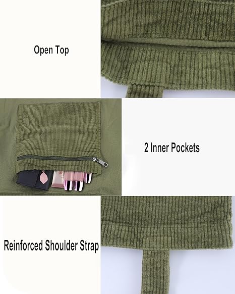 Corduroy Shoulder Tote Bag with Inner Pockets