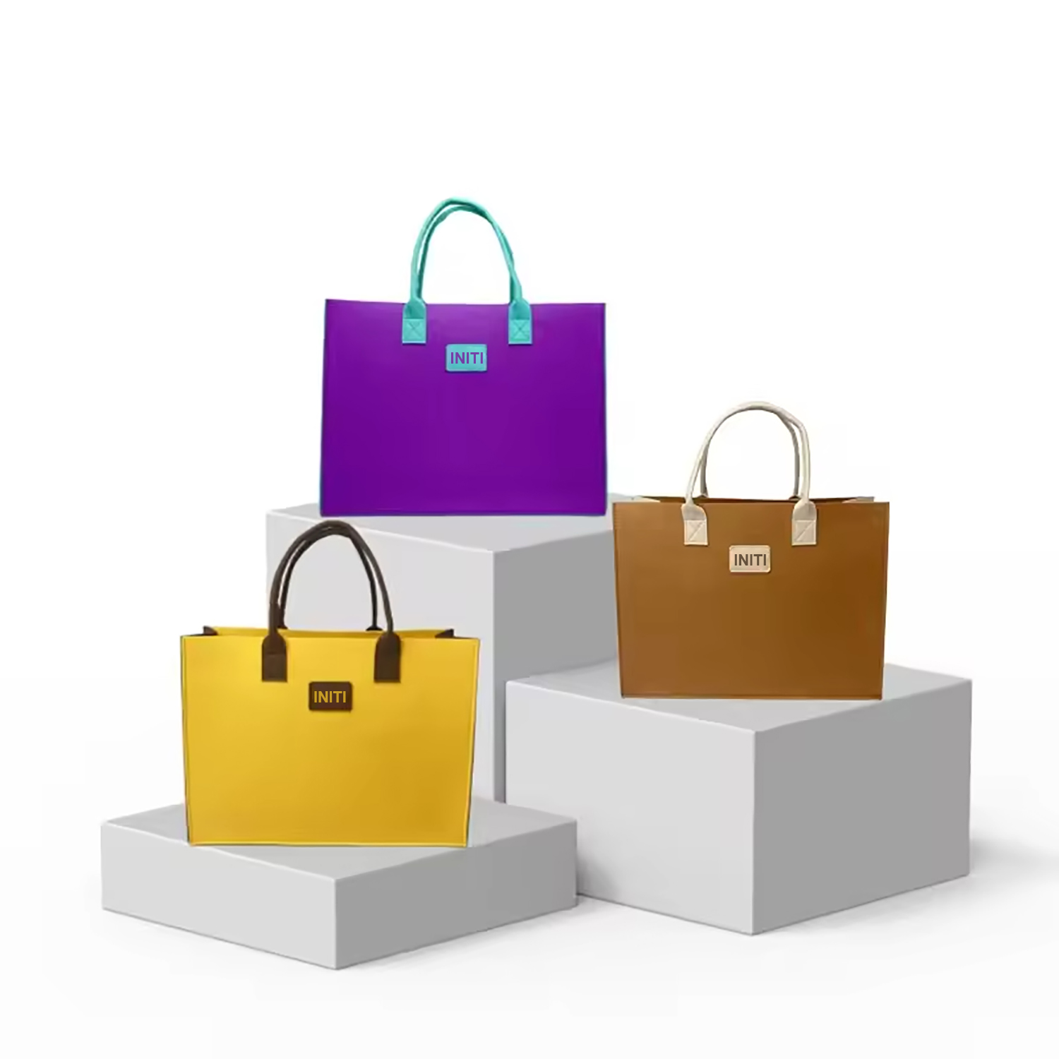 Color-Block Felt Shopping Tote Bag