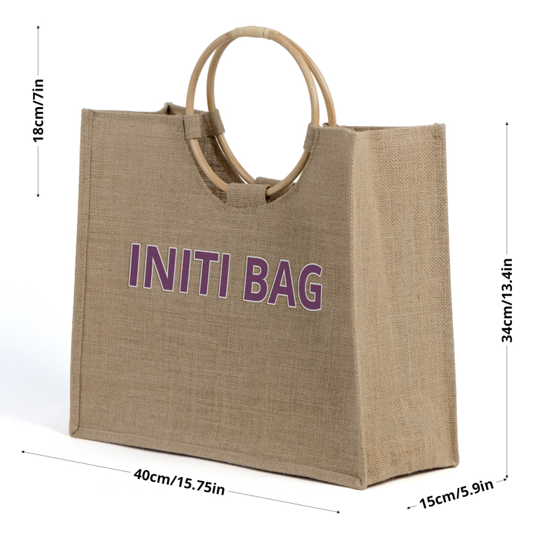 Custom Jute Tote Bag with Round Wooden Handles