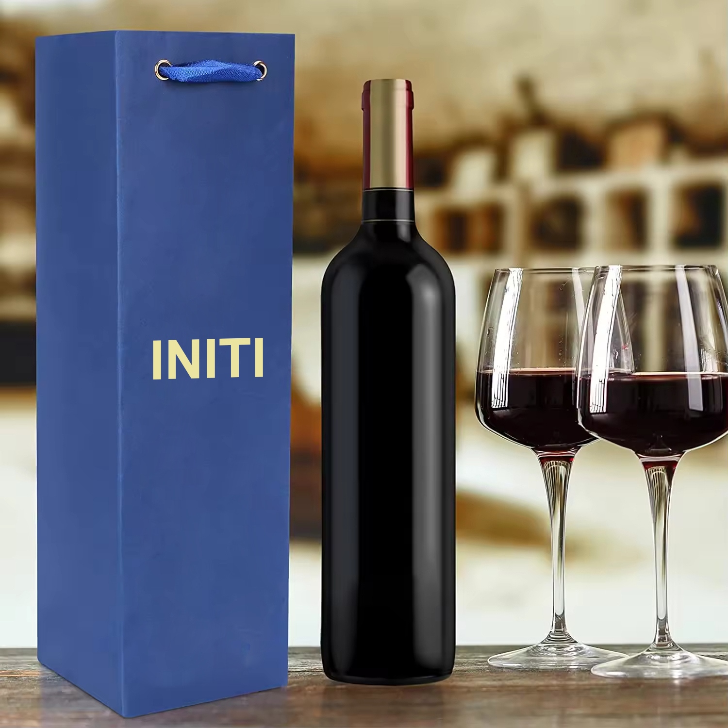 Ribbon Handle Paper Wine Bottle Bag