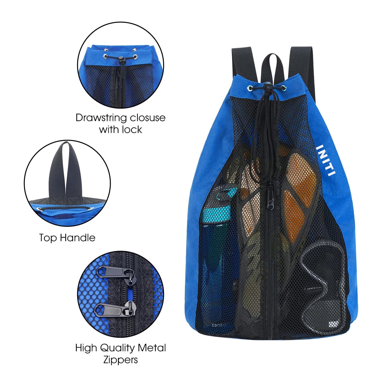 Zippered Mesh Swim Backpack with Wet Pocket