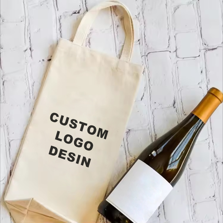 Two-Bottle Cotton Canvas Wine Tote Bag