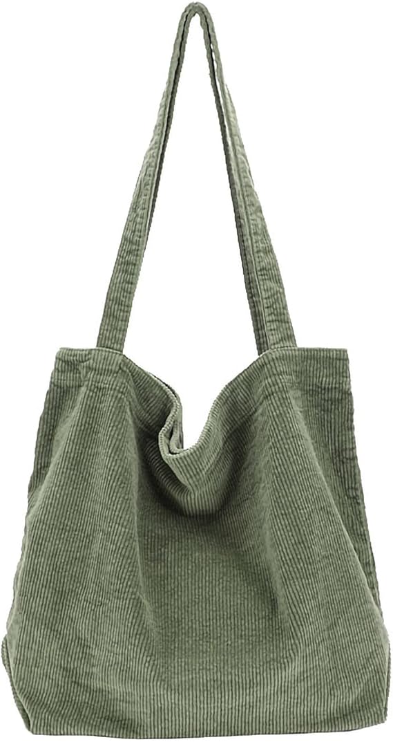 Corduroy Shoulder Tote Bag with Inner Pockets