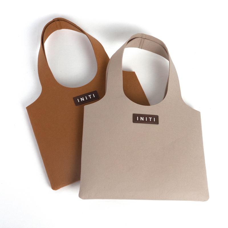 Custom Felt Shoulder Tote Bag with Leather Patch