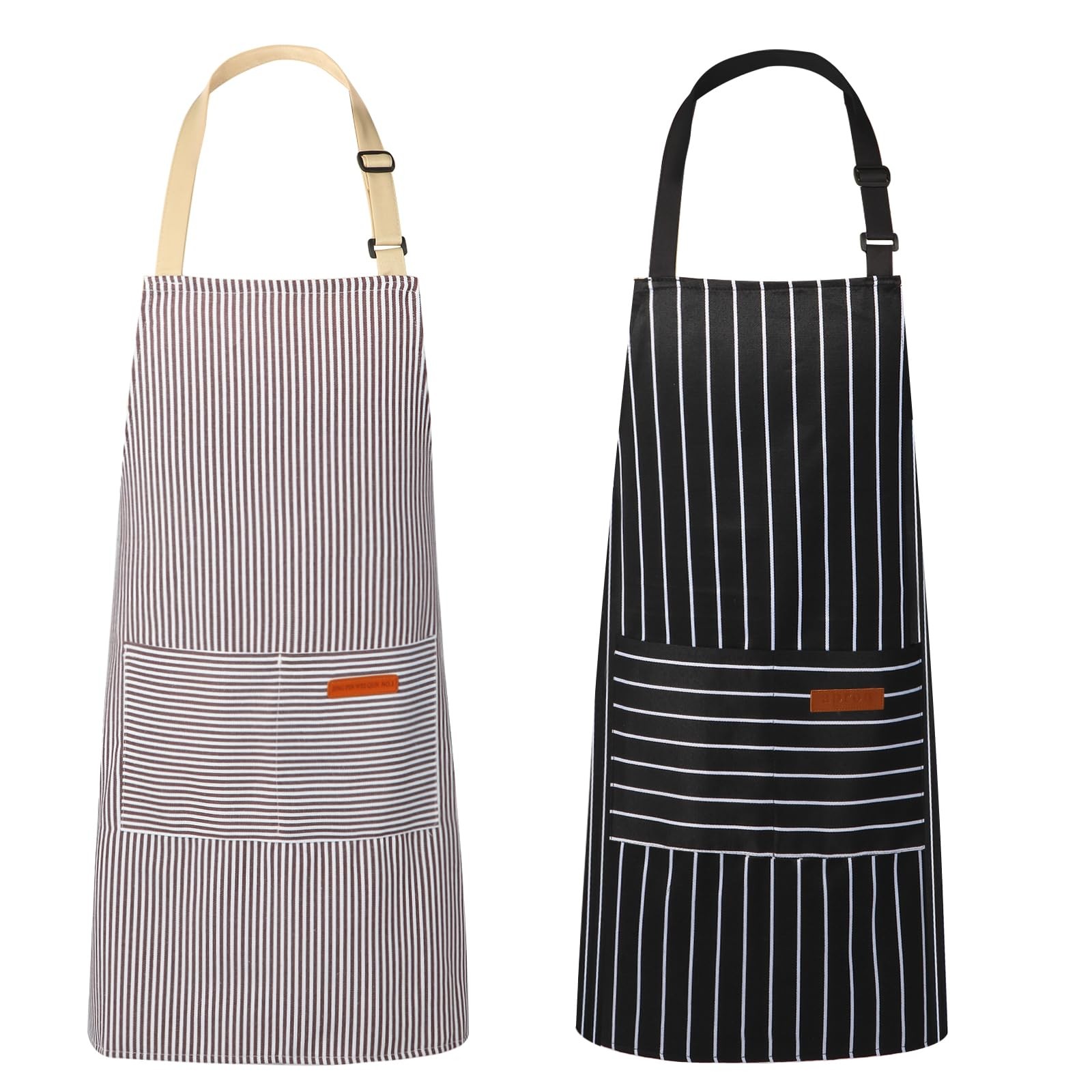 Striped Cotton-Blend Chef Apron with Divided Front Pocket