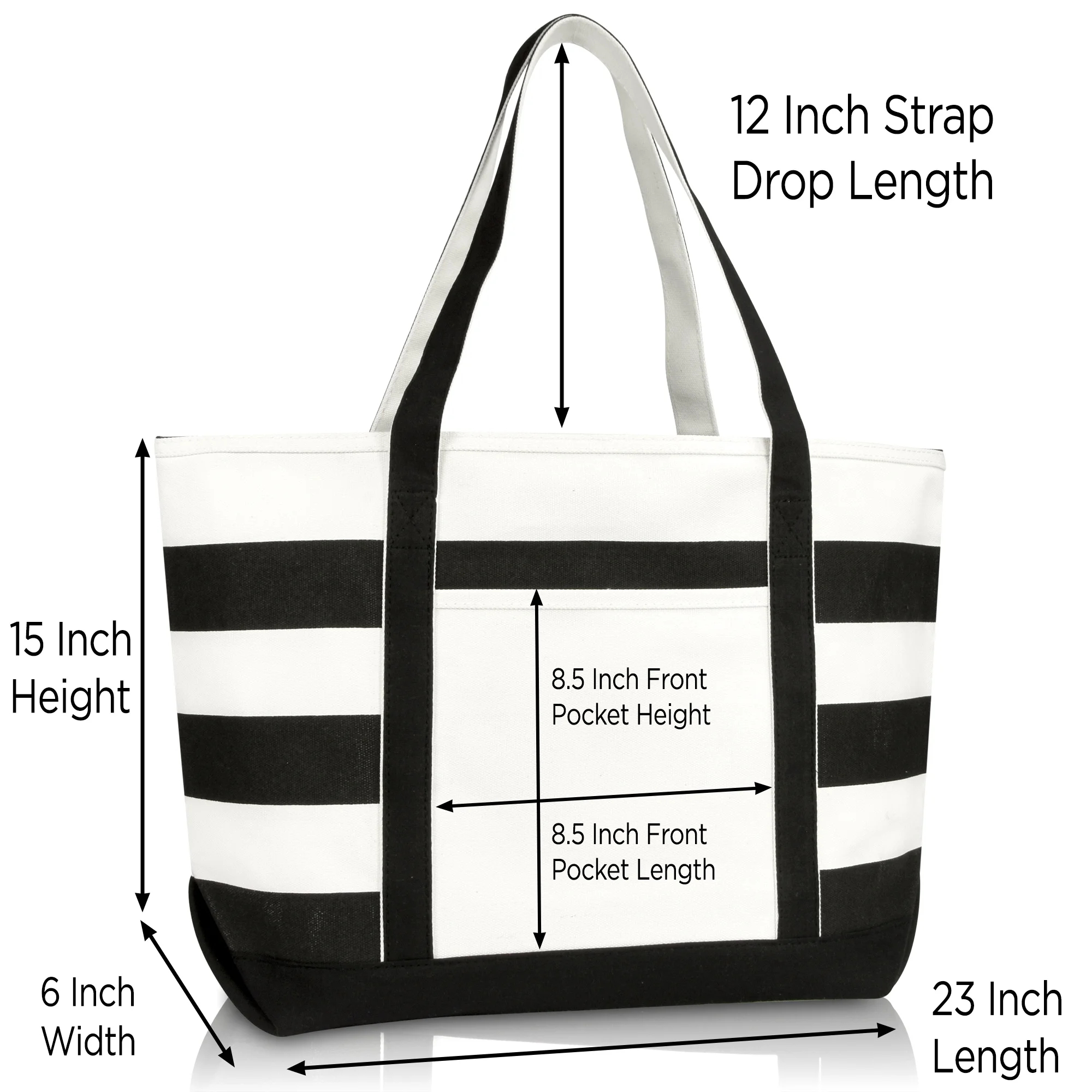 Striped Zipper Cotton Canvas Tote Bag