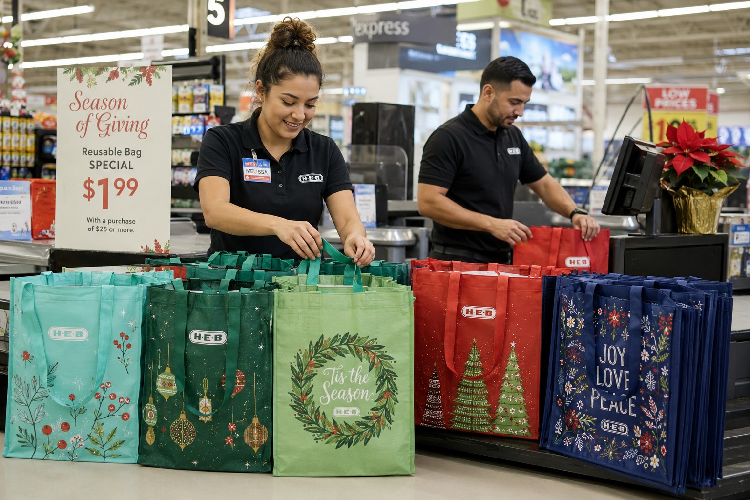 Reusable tote bags prepared for supermarket seasonal promotion campaign..jpg