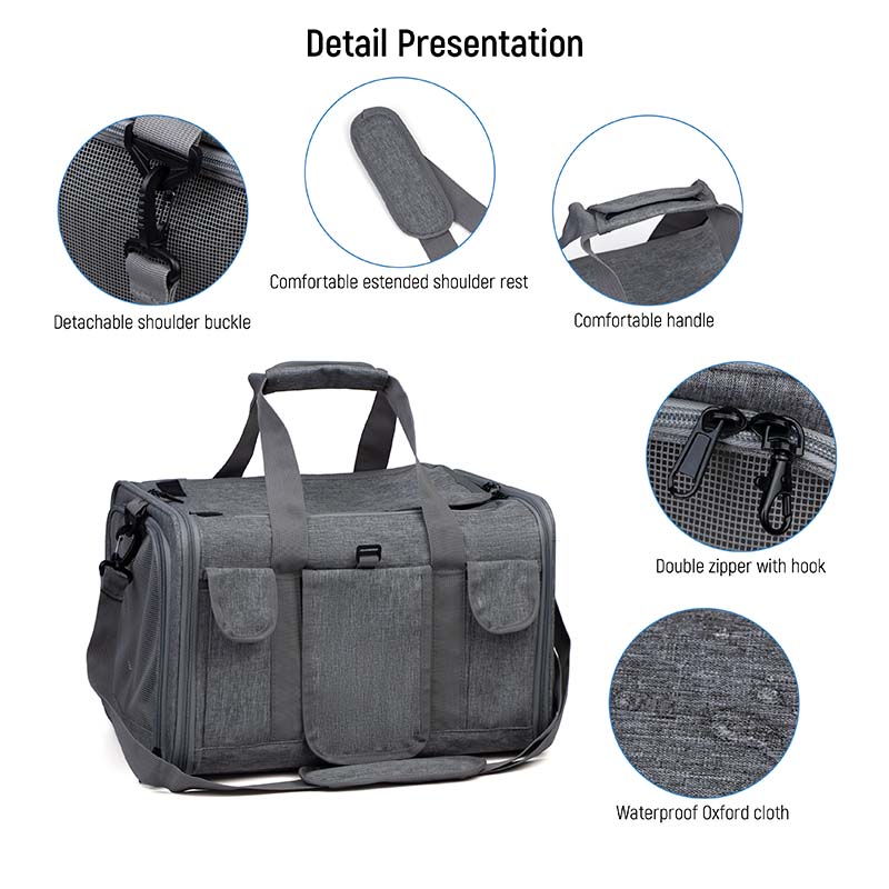 Custom Soft-Sided Pet Carrier Bag with Mesh Windows