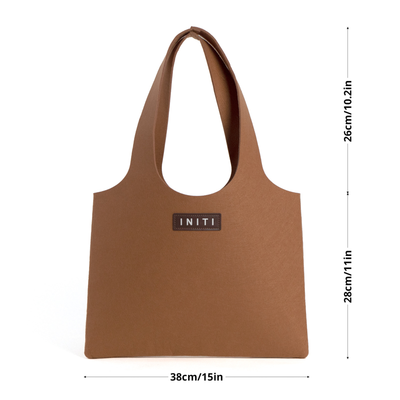 Custom Felt Shoulder Tote Bag with Leather Patch