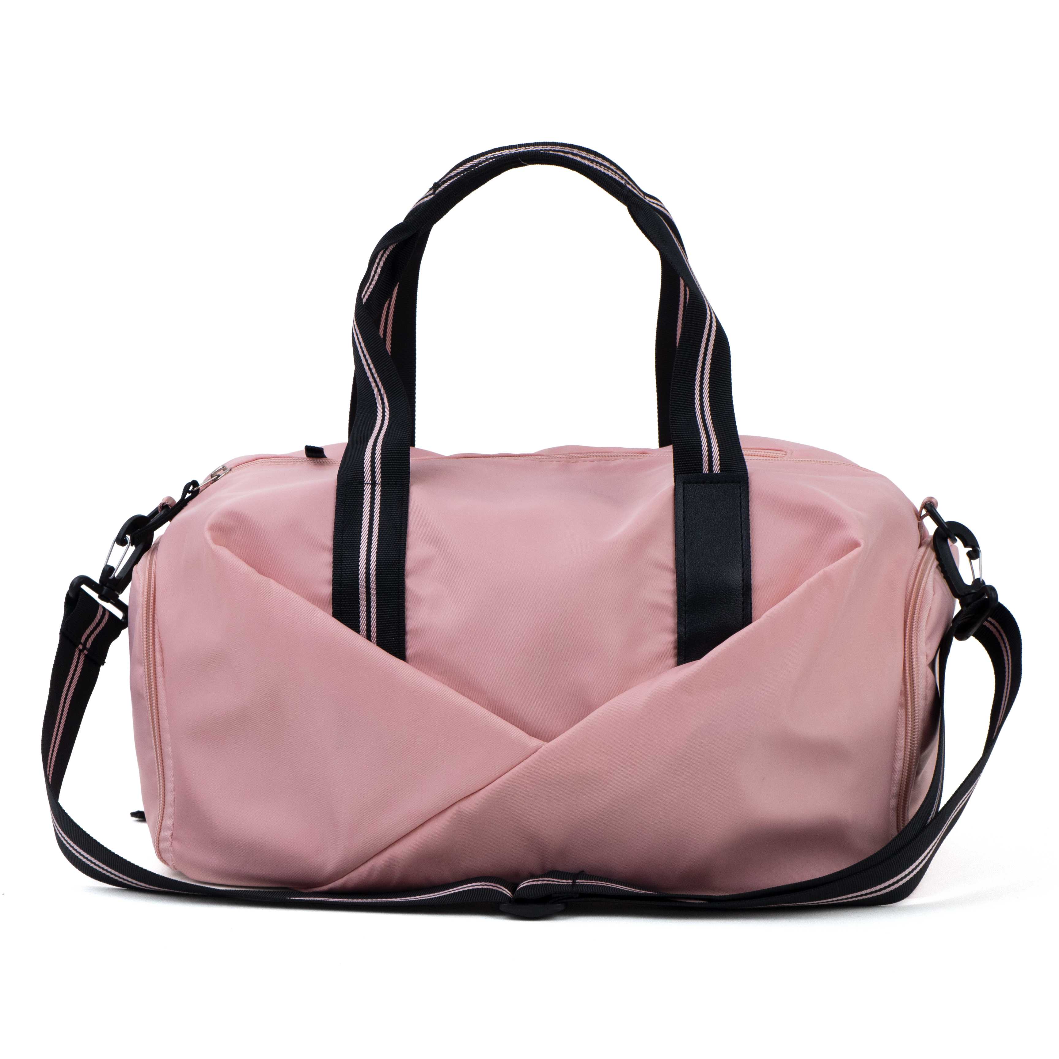 Custom Pink Sports Duffel Bag with Side Compartment and Detachable Shoulder Strap