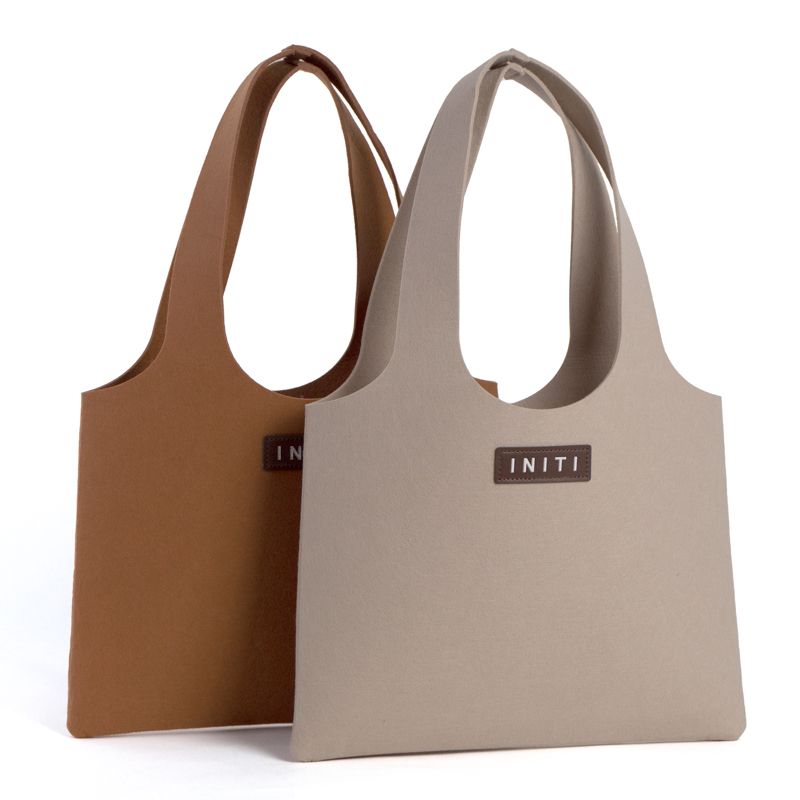 Custom Felt Shoulder Tote Bag with Leather Patch