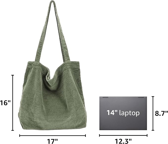 Corduroy Shoulder Tote Bag with Inner Pockets