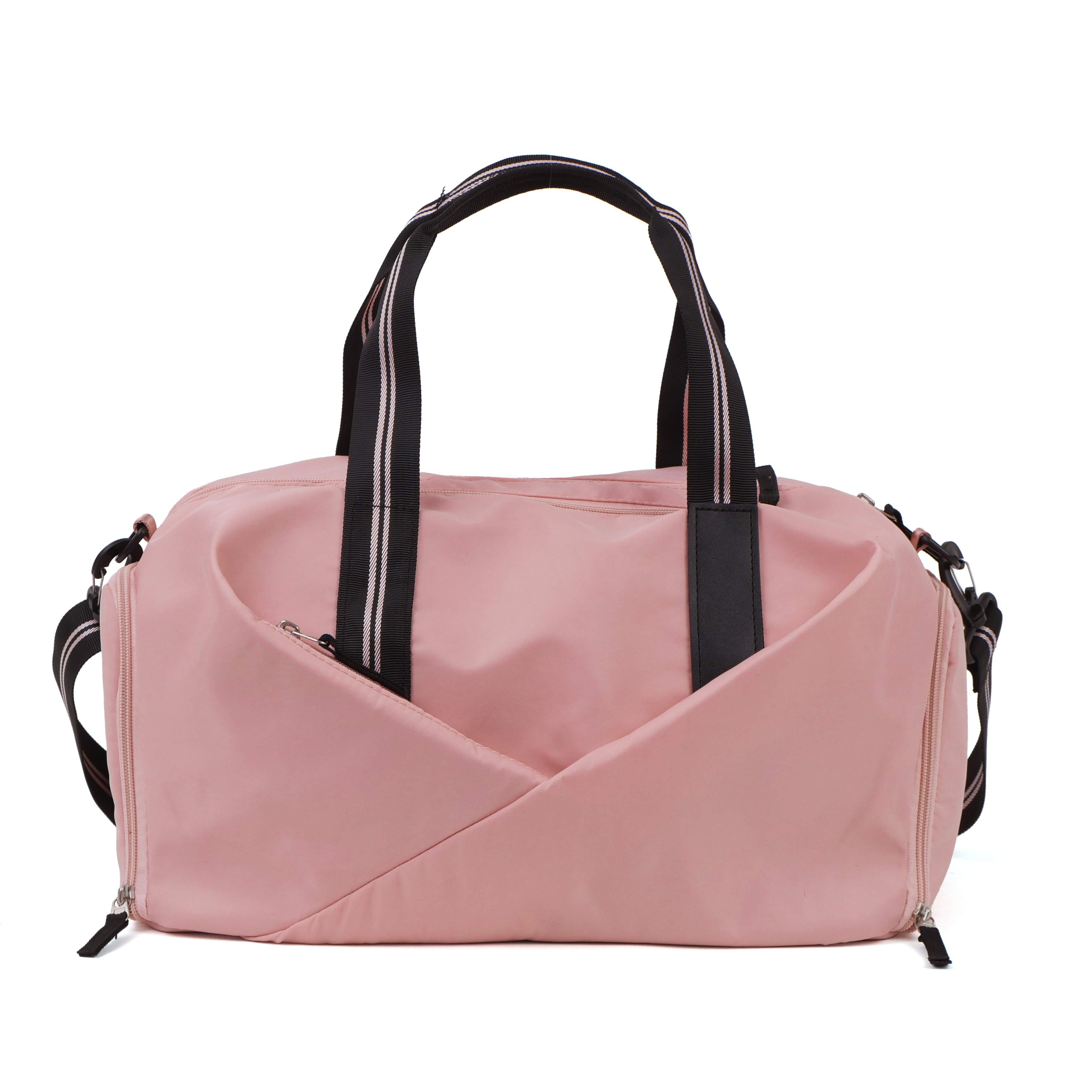 Custom Pink Sports Duffel Bag with Side Compartment and Detachable Shoulder Strap