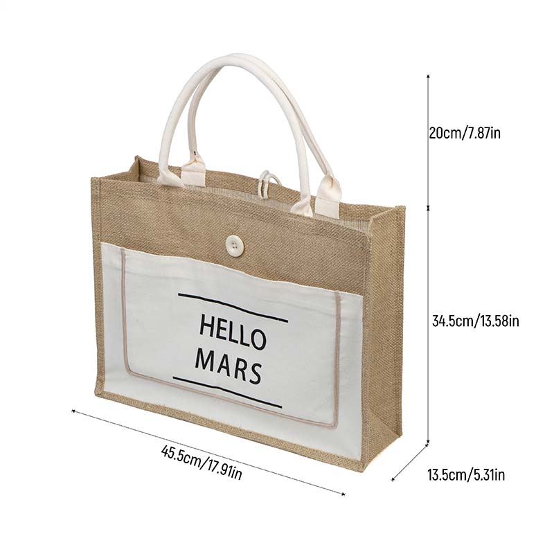 Jute Tote Bag with Canvas Front Pocket