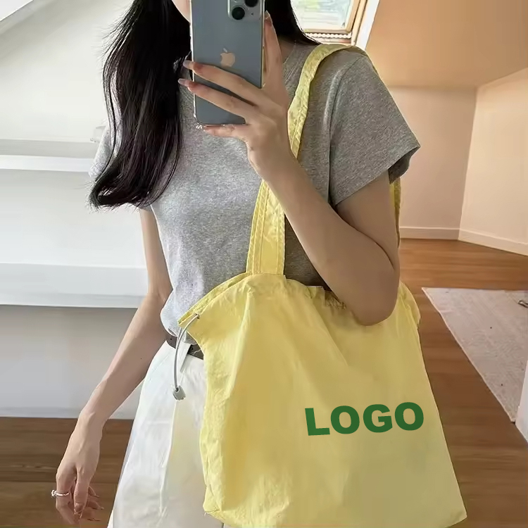 Drawstring Nylon Shoulder Shopping Bag