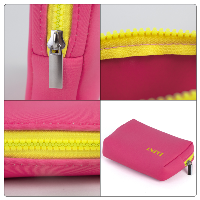 Compact Padded Cosmetic Pouch with Contrast Zipper
