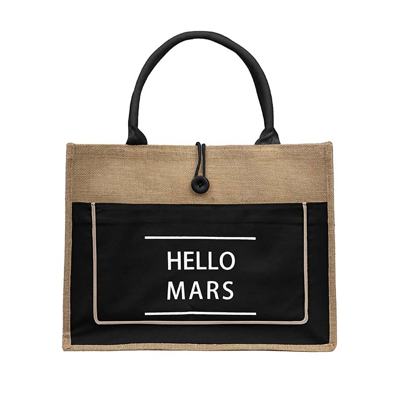 Jute Tote Bag with Canvas Front Pocket