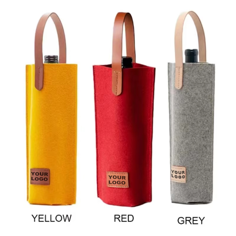 Felt Wine Bottle Bag with Leather Handle