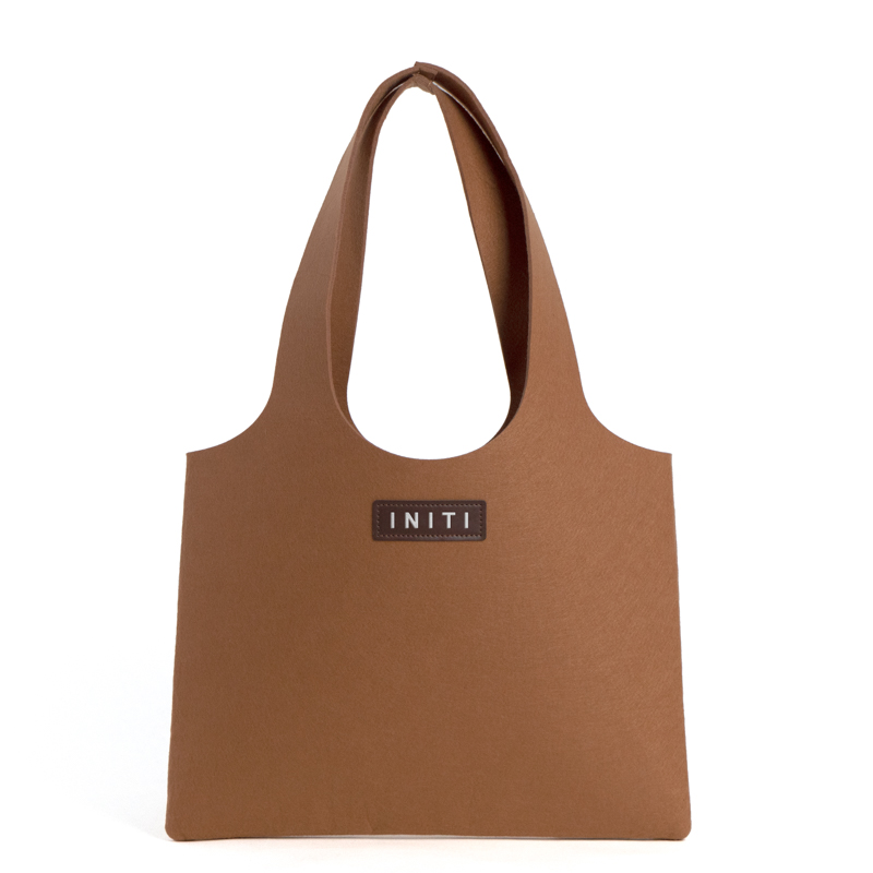 Custom Felt Shoulder Tote Bag with Leather Patch