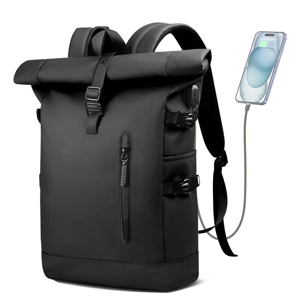 Roll-Top Laptop Backpack with USB Port