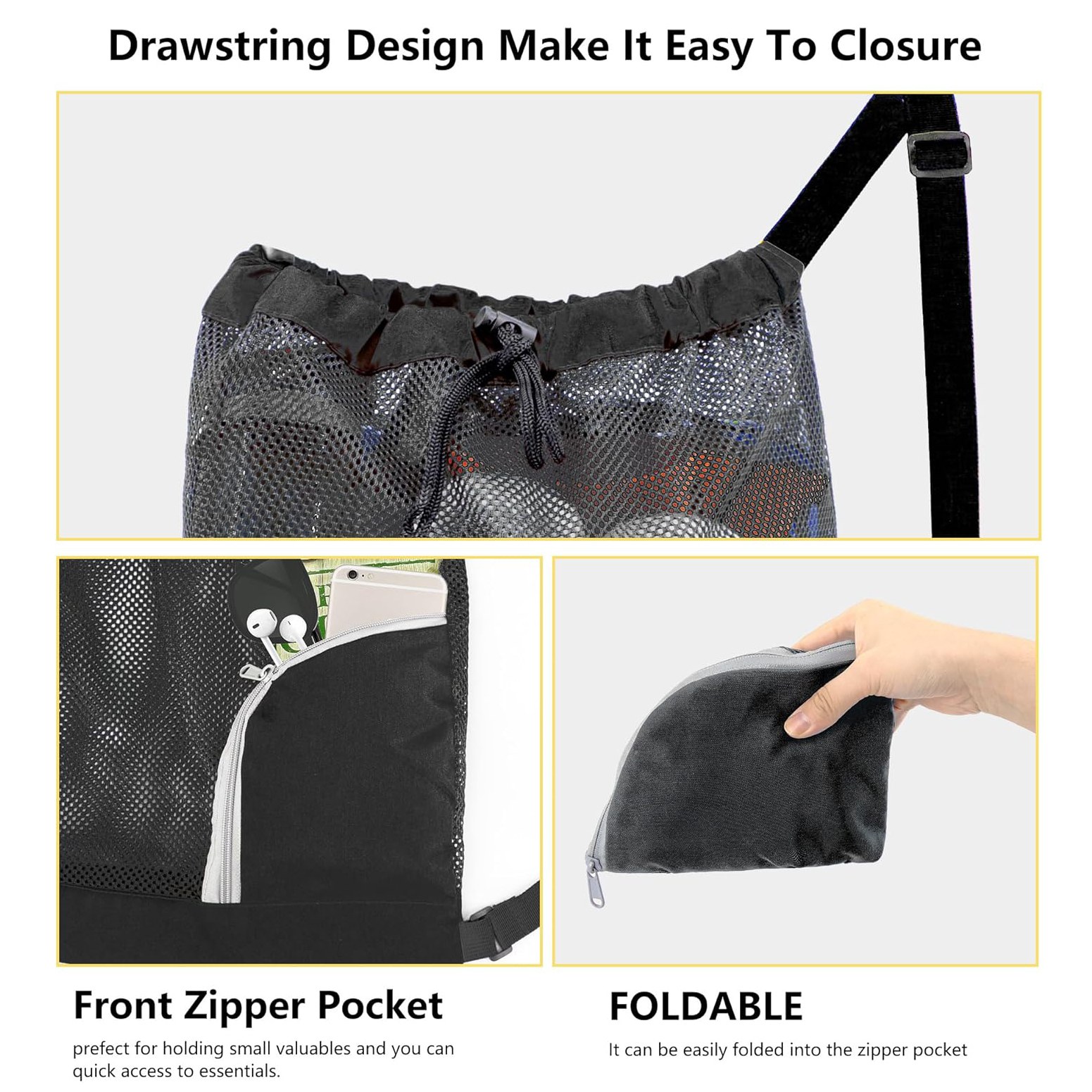 Foldable Mesh Beach Bag with Shoulder Strap