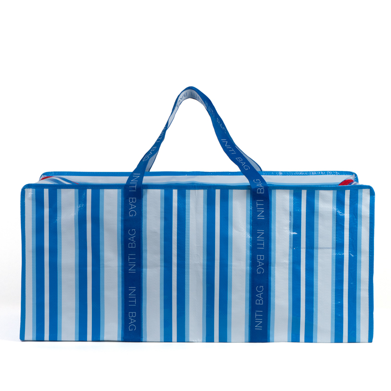 Custom Large Striped PP Woven Storage Bag with Zipper
