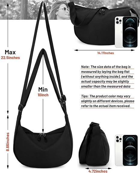 Polyester Crescent Crossbody Bag with Adjustable Strap