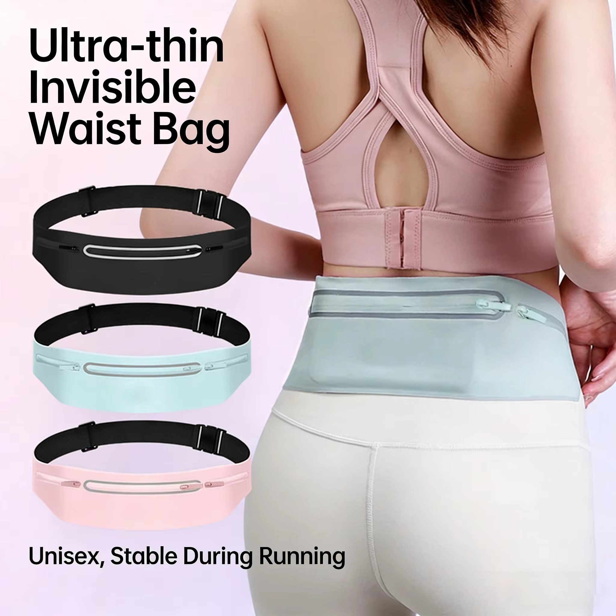 Tas Sabuk Pinggang Ultra Tipis untuk Lari dengan Ritsleting Reflektif