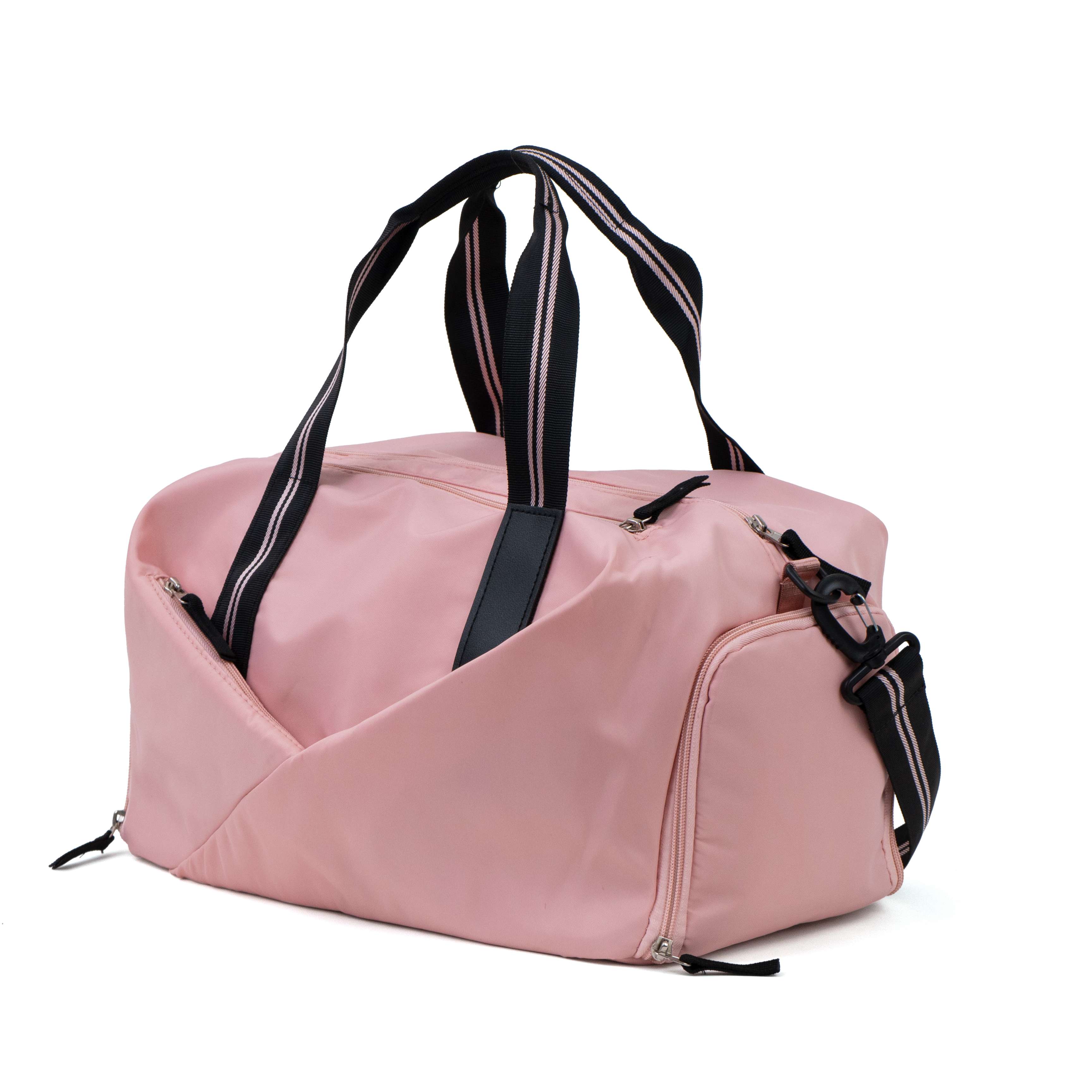 Custom Pink Sports Duffel Bag with Side Compartment and Detachable Shoulder Strap