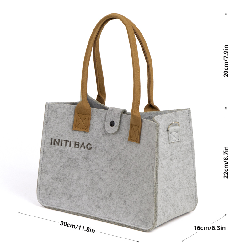 Snap-Closure Felt Shopper Bag