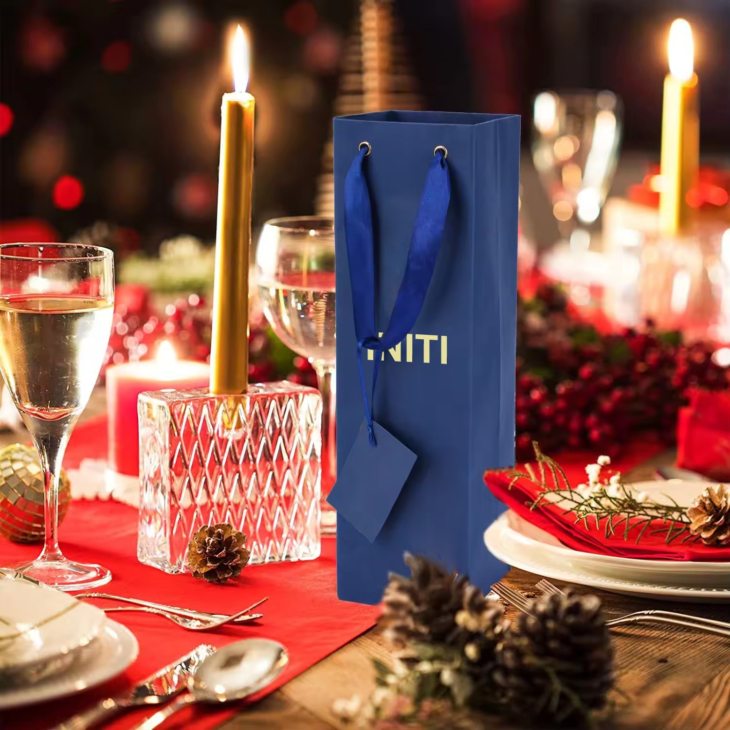 Ribbon Handle Paper Wine Bottle Bag
