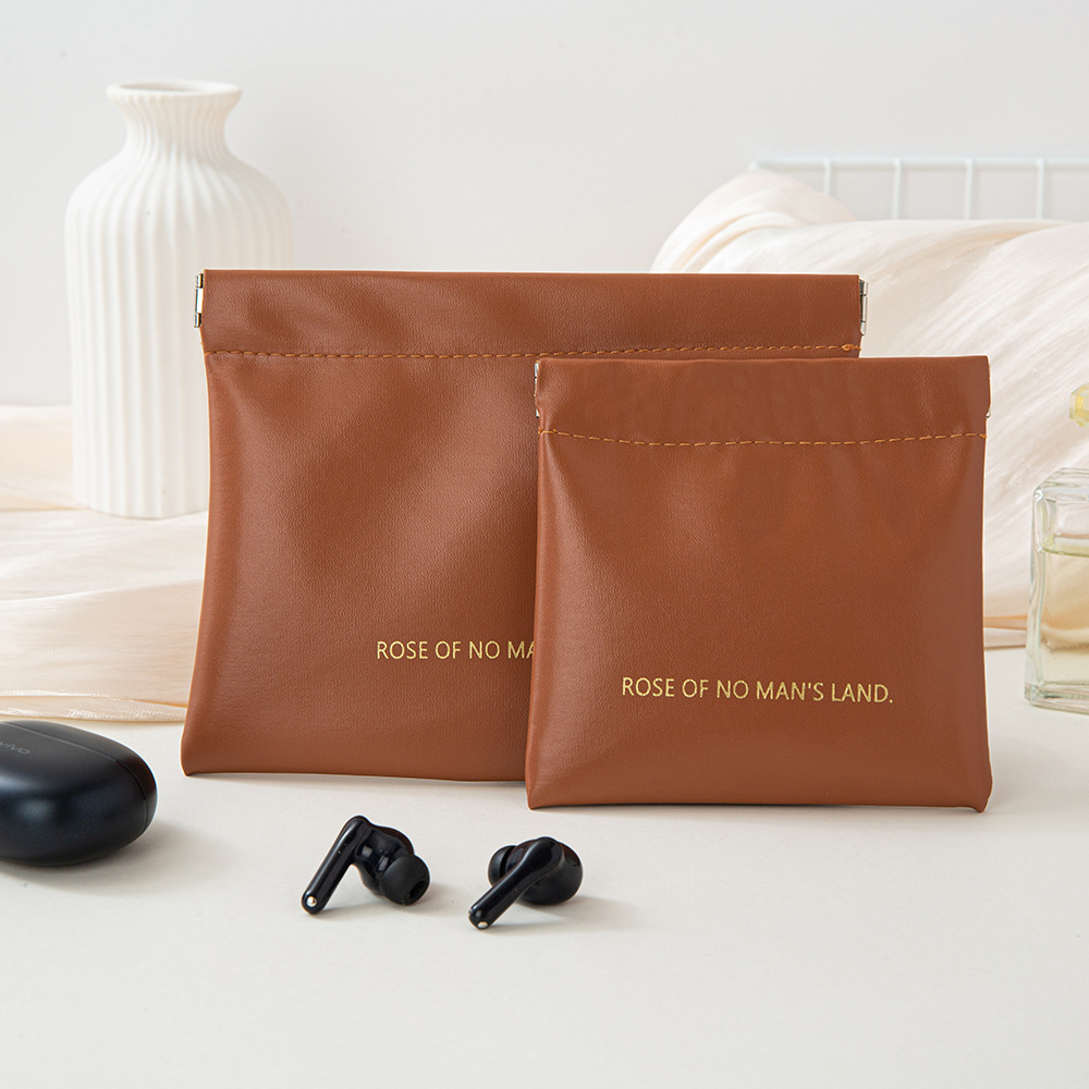 PU Leather Spring Frame Cosmetic Pouch