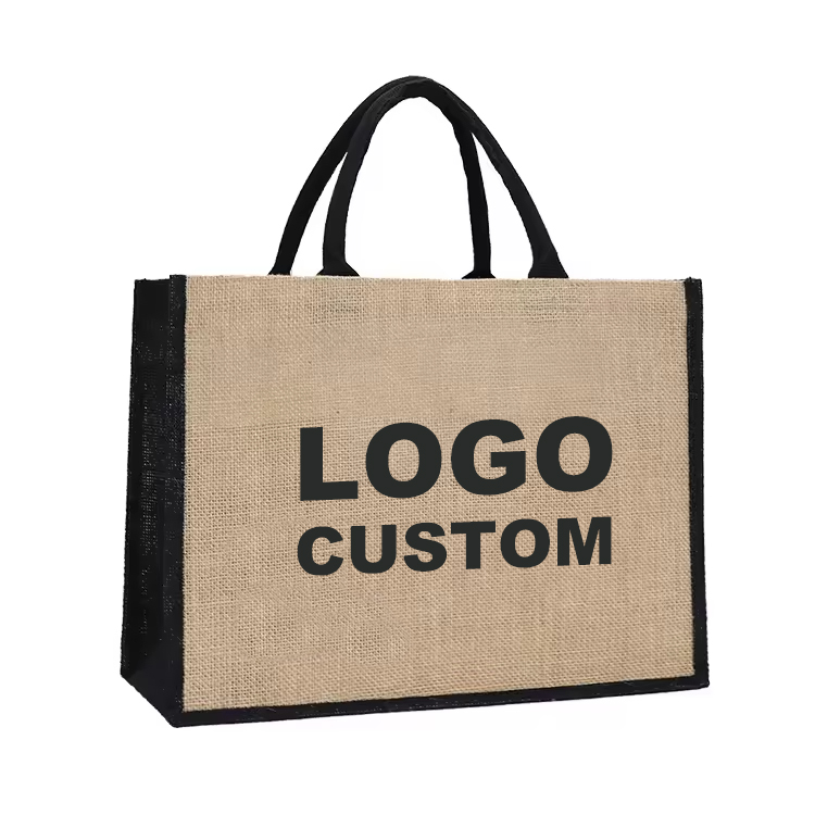 Custom Burlap Tote Bag with Reinforced Handles