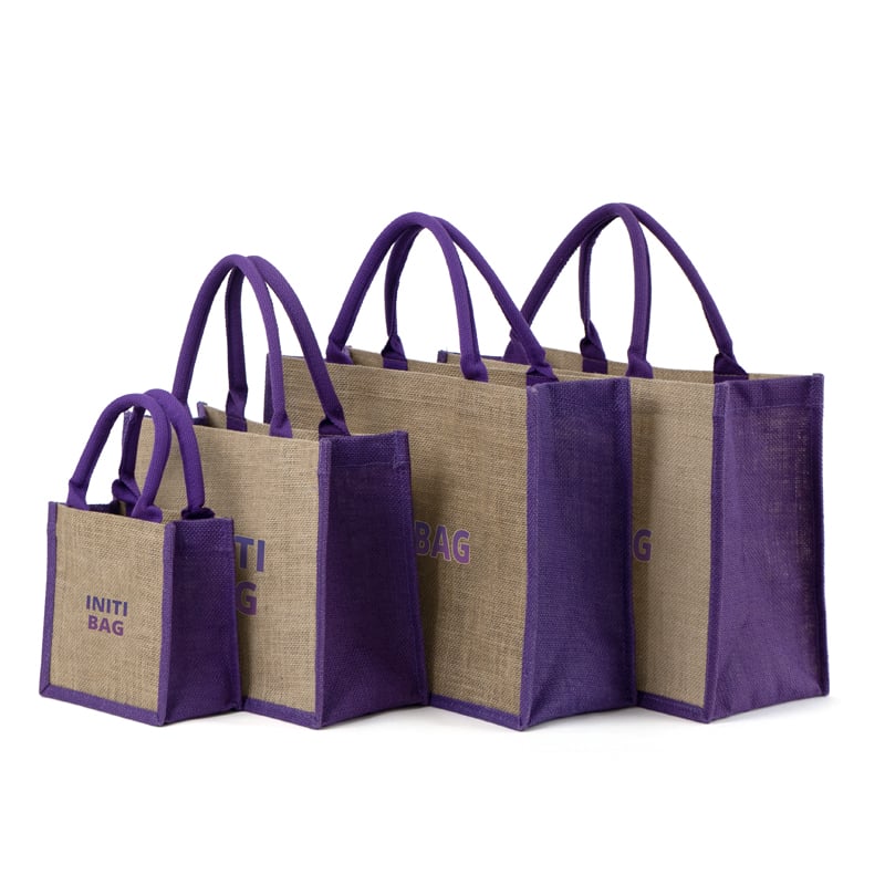 Jute Tote Bag with Contrast Side Panels and Soft Handles