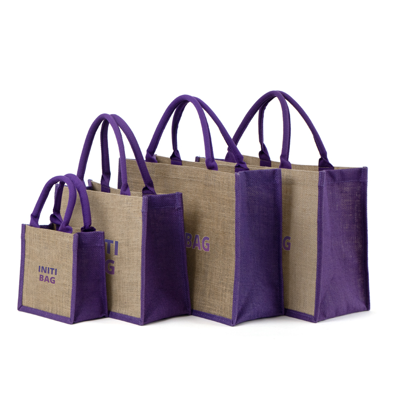 Jute Tote Bag with Contrast Side Panels and Soft Handles