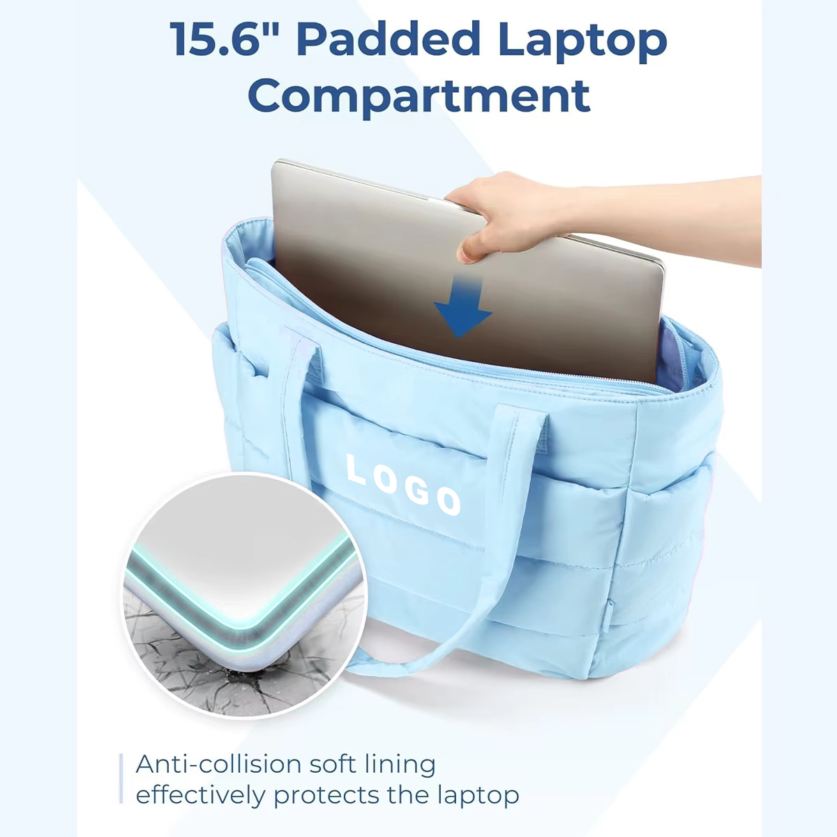 Padded Quilted Tote Bag with Laptop Compartment