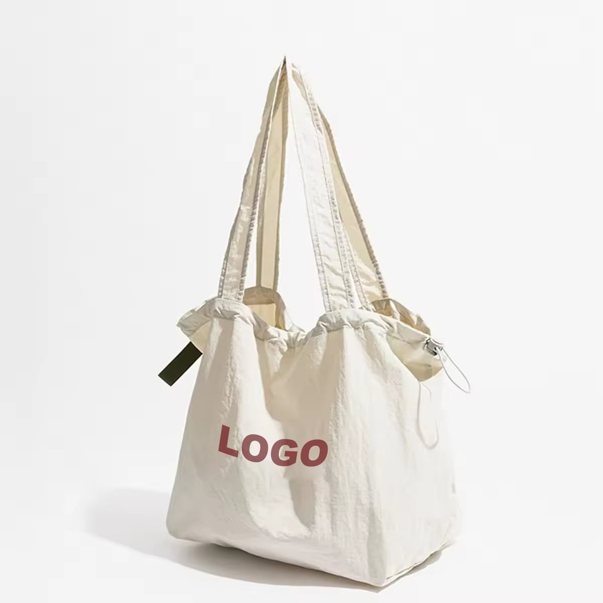 Drawstring Nylon Shoulder Shopping Bag