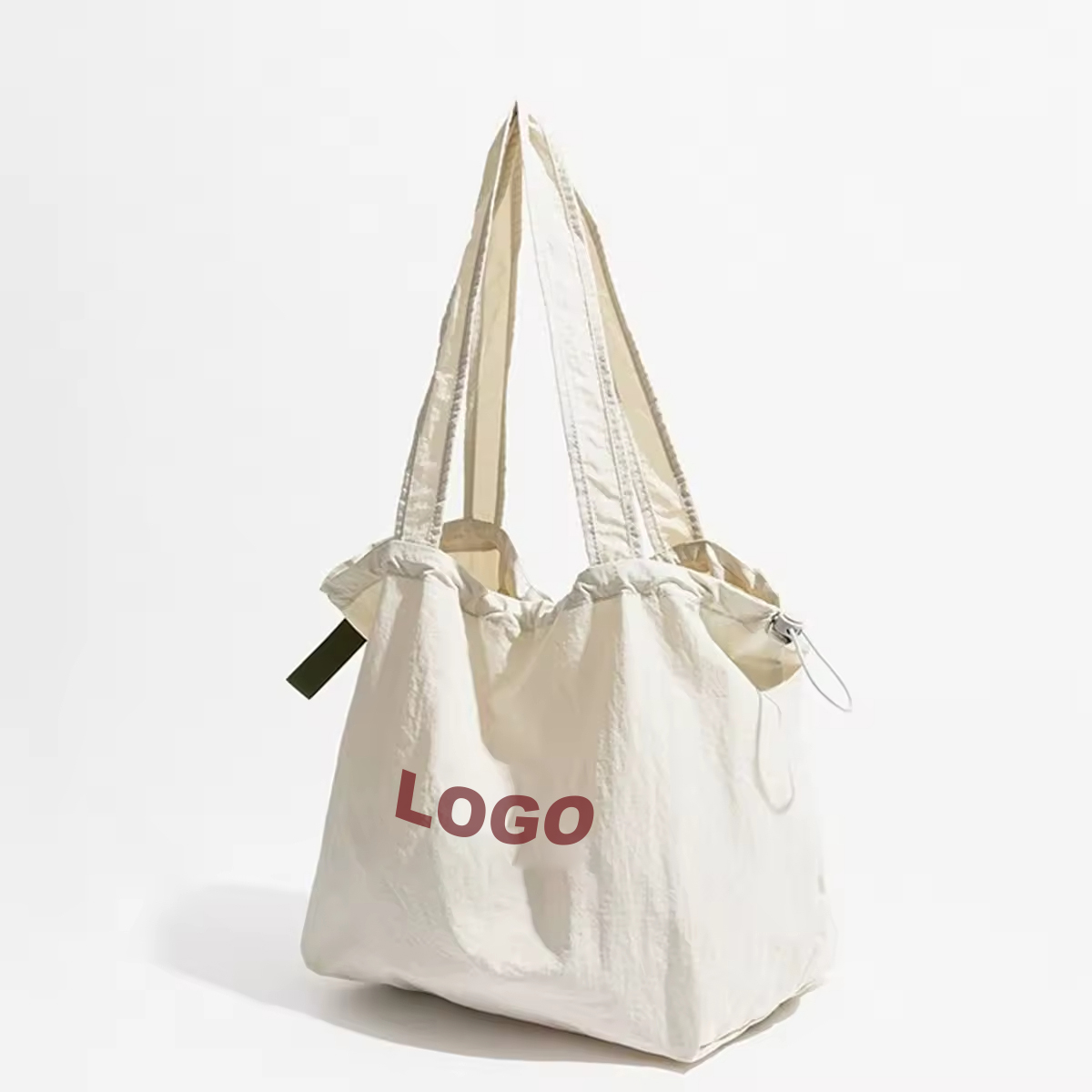 Drawstring Nylon Shoulder Shopping Bag