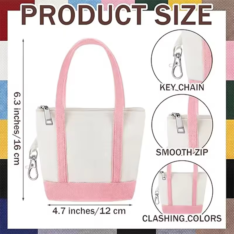 Custom Mini Canvas Tote Bag Keychain 