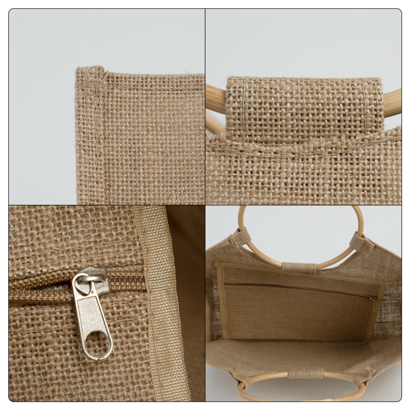 Custom Jute Tote Bag with Round Wooden Handles