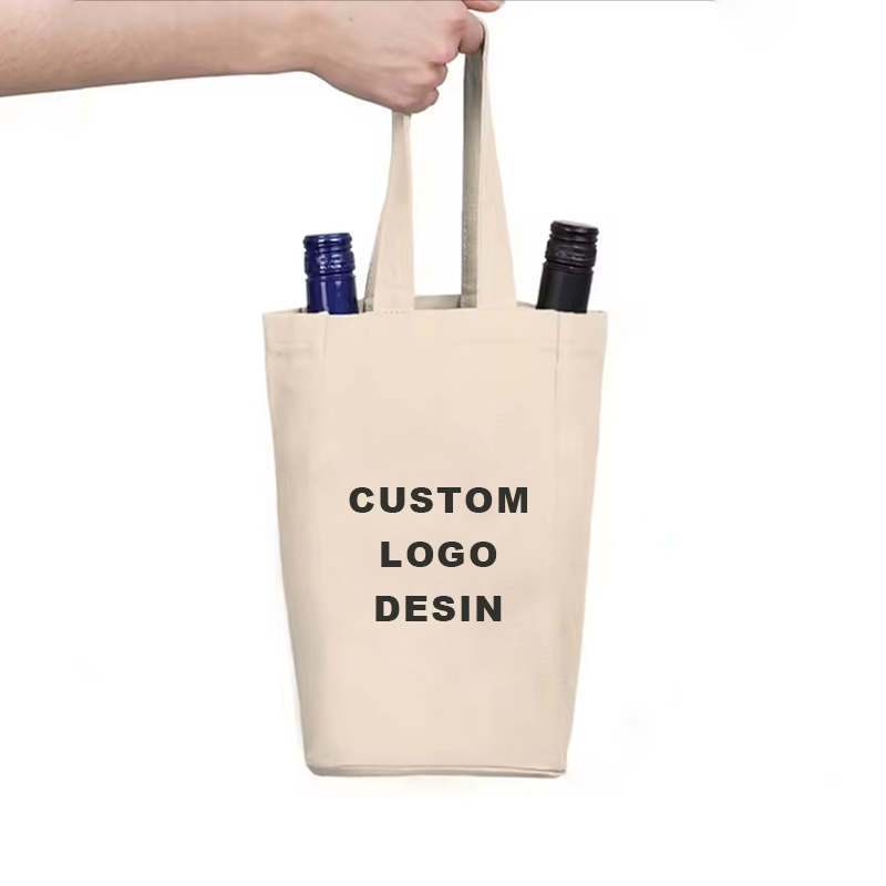 Two-Bottle Cotton Canvas Wine Tote Bag